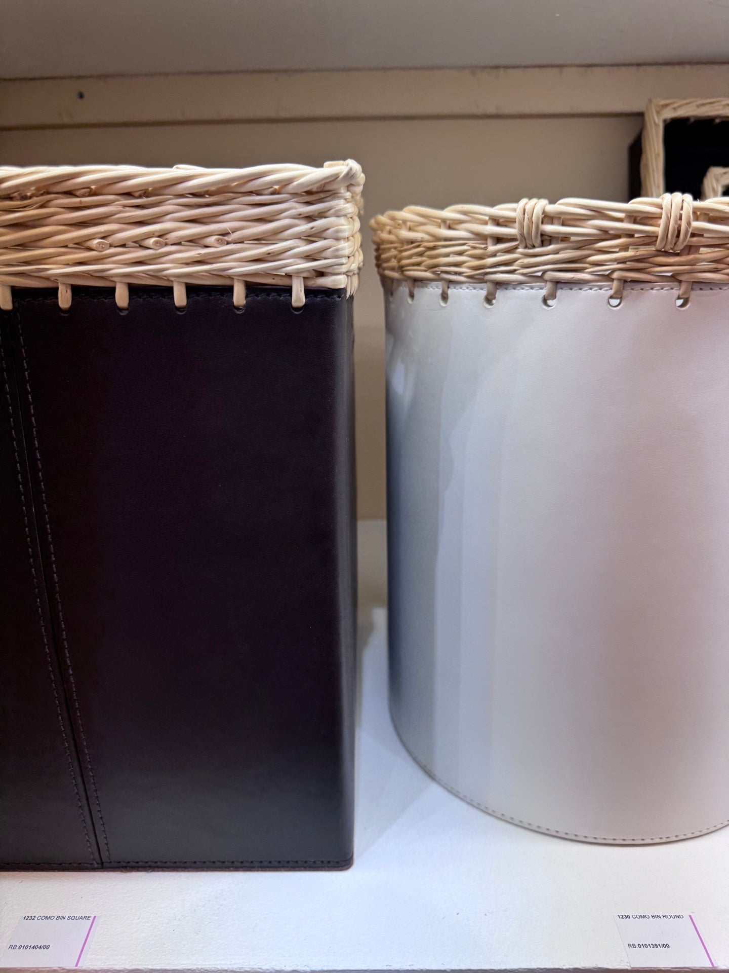 Como Saddle Leather & Wicker Bin