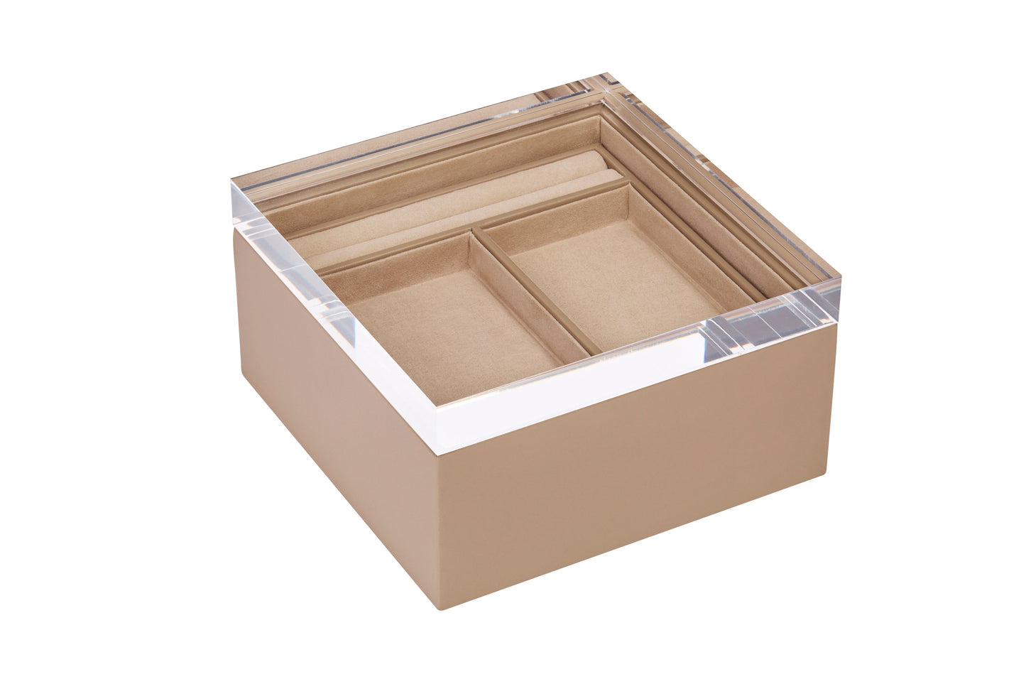Riviere Febe Leather-Covered Jewellery Box with Removable Tray | Elegant Design with Removable Tray for Organizing Jewelry | Suede Lining and Plain Acrylic Lid for Sophisticated Touch | Explore a Range of Luxury Jewellery Boxes at 2Jour Concierge, #1 luxury high-end gift & lifestyle shop