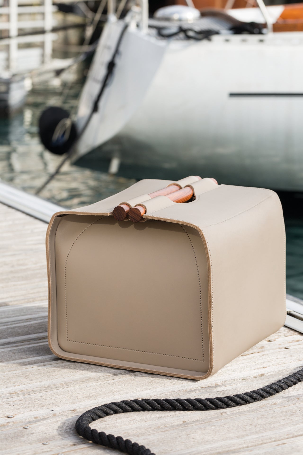 Riviere Jota | Rectangular Basket: Saddle leather with polished handles, offered in two versions — open interior or divided compartments — designed for elegant organisation and display | Storage / Storage Baskets & Boxes | 2Jour Concierge, your luxury lifestyle shop | luxury interiors, hospitality décor, elegant living, designer home accessories, boutique hotels, refined lifestyle, yacht décor, executive interiors