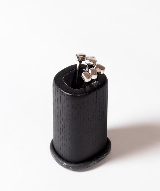 Giobagnara x Kelly Wearstler Maris Wood Cocktail Picks Holder | Wood and marble accents designed to host polished cocktail picks | Elegantly compact | Barware | 2Jour Concierge, your luxury lifestyle shop
