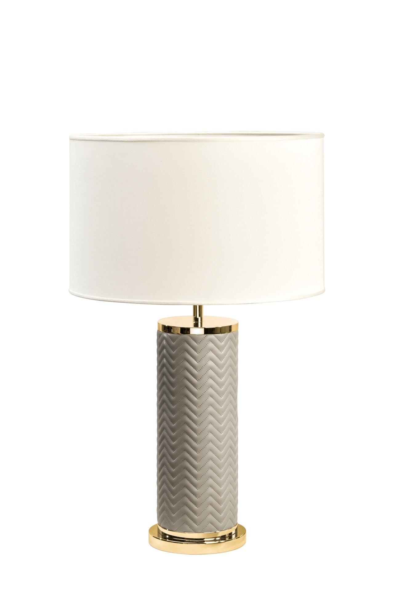 Riviere Flavia | Table Lamp: Leather-covered cylindrical base with optional braided, handwoven, or herringbone patterns, chrome or gold metal finishes, designed for refined contemporary interiors | Lighting / Table Lamps | 2Jour Concierge, your luxury lifestyle shop | luxury interiors, hospitality décor, elegant living, designer lighting, boutique hotels, refined lifestyle, yacht décor