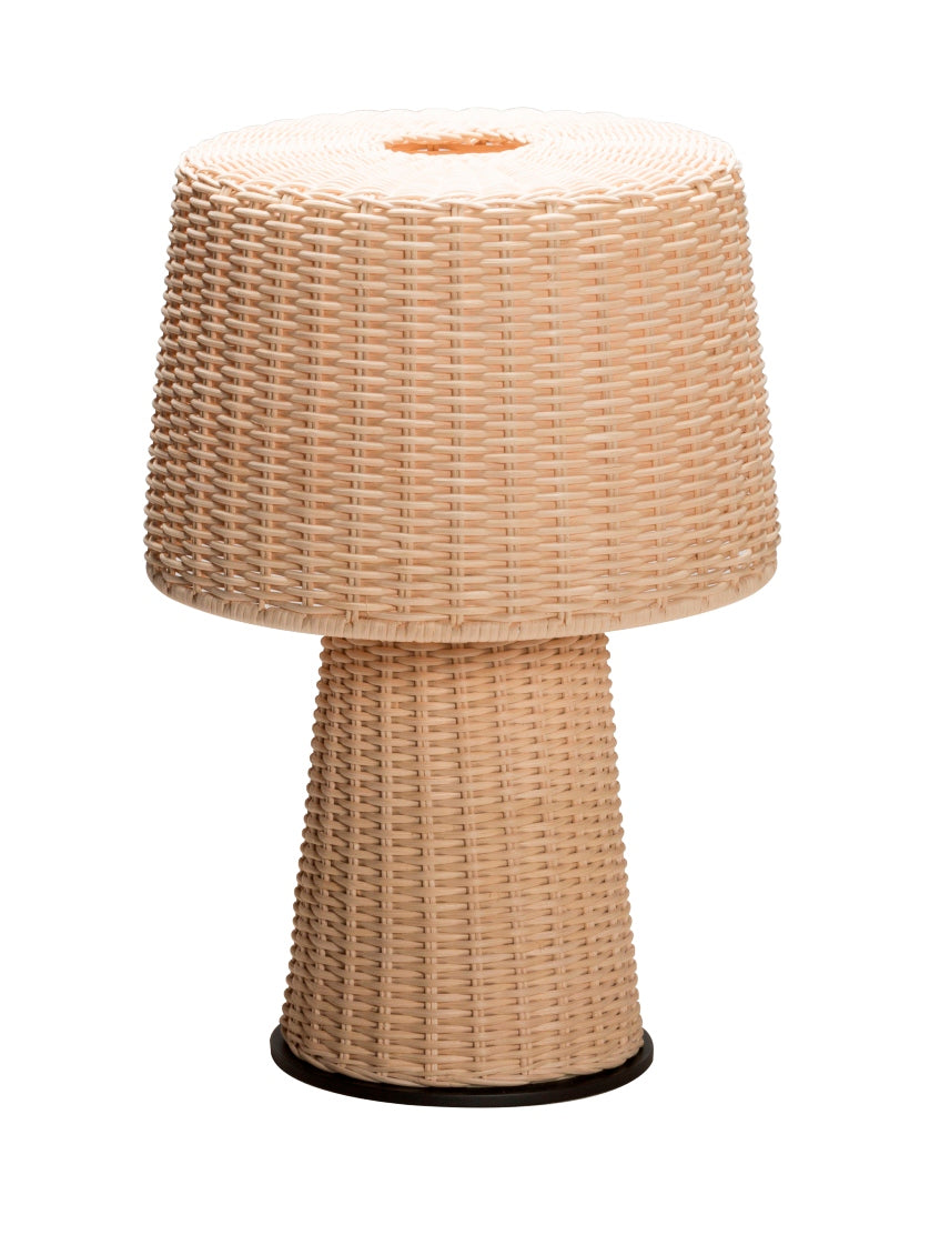 Giobagnara x Stéphane Parmentier Eolie Table Lamp | Meticulously Handmade Woven Rattan | Effortlessly Elegant Design with Pure Forms and Proportions | Rattan Features Warm Natural Nuances and Captivating Light and Dark Effects | Metal Base Provides Subtle Contrast and Texture | Harmonious Combination of Materials for Timeless Appeal
