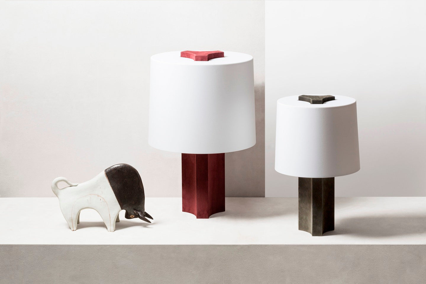 Enea Table Lamp by Giobagnara | Leather-Covered Wood Base with a Fine Linen Lampshade | Inspired by Classical Antiquity, Echoing Ancient Greek Columns | Featuring Elegant Curves and Edges for Captivating Light Plays | Available at 2Jour Concierge, #1 luxury high-end gift & lifestyle shop