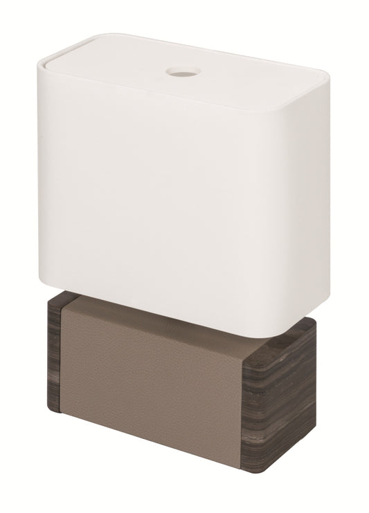 Polo Marble Table Lamp by Giobagnara | Leather-Covered Structure with Marble Inserts | Each Piece Features a Unique Stone Pattern | Fine White Cotton Lampshade with Fireproof Diffuser | In-Line Foot Switch for Convenient Operation