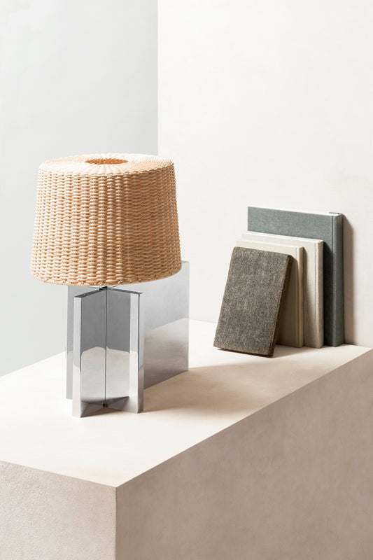 x Stéphane Parmentier Lipari Woven Rattan Table Lamp On Aluminium Base