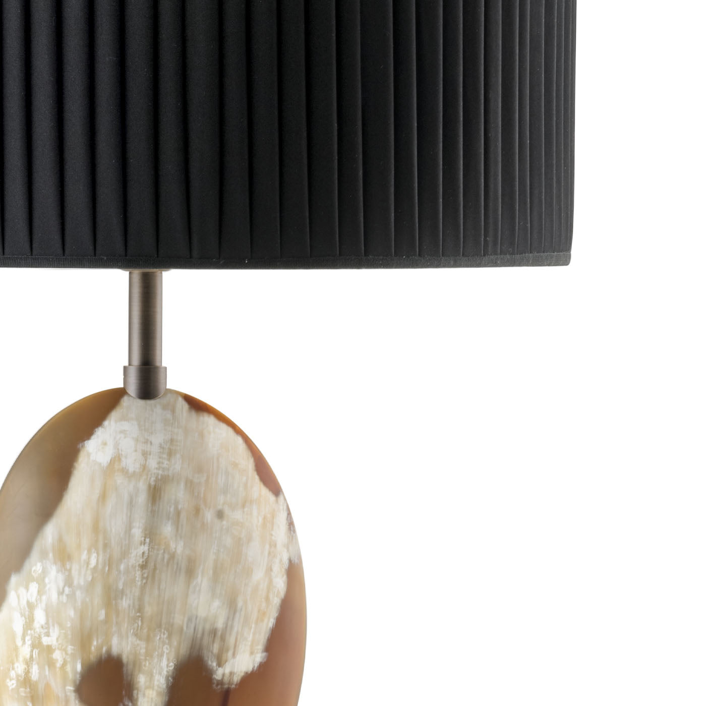 Arcahorn Eclisse Table Lamp | Matte Horn, Black Oak Veneer, and Burnished Brass | Black Pleated Silk Lampshade | Perfect for Yacht Decor | Available at 2Jour Concierge, #1 luxury high-end gift & lifestyle shop