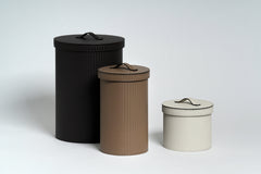 Leather-Covered Bin: Round with Waterproof Black Interior and Lid