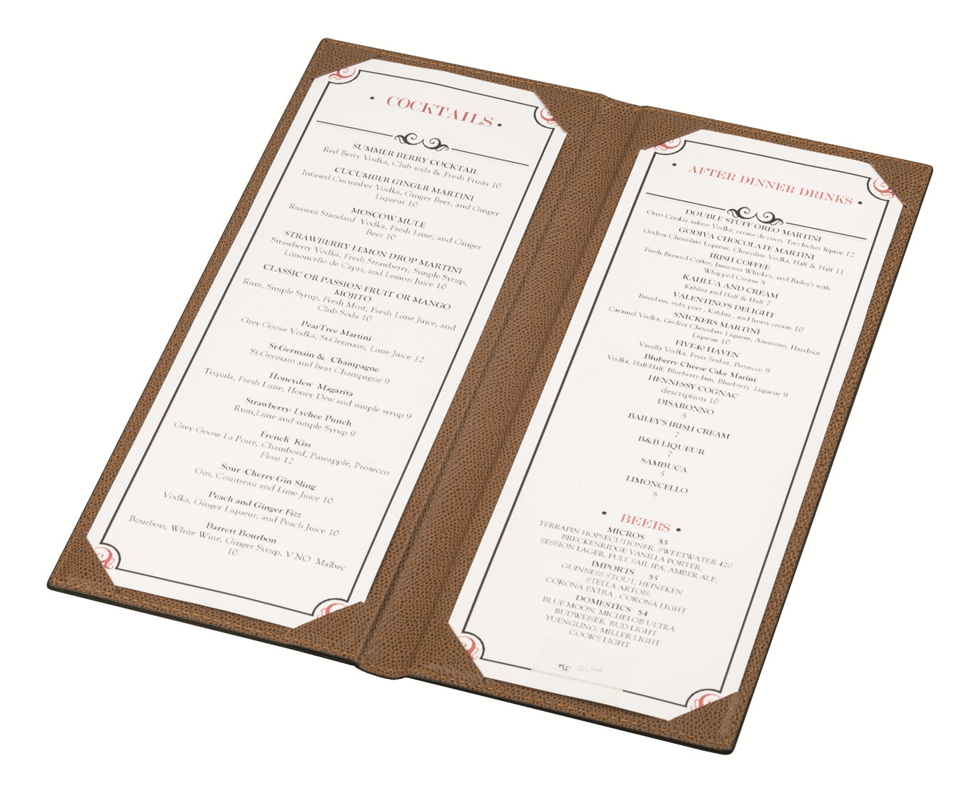 Cocktail Menu by Giobagnara | All-leather structure with soft padding on the cover side | Hosts two sheets (size: 29.7 x 10.5 cm) | Ideal for upscale cocktail and hospitality settings | Home Decor and Accessories | 2Jour Concierge, your luxury lifestyle shop