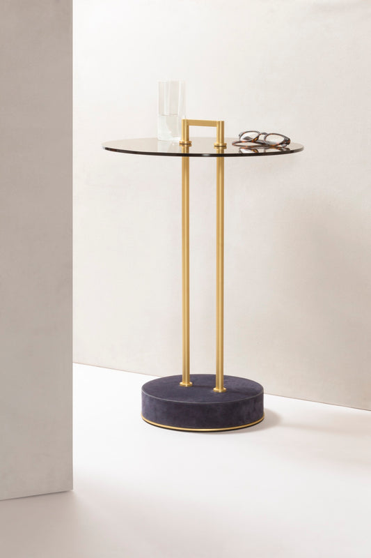Giobagnara Urbino | Occasional Table: Metal structure with leather-covered base and glass top in transparent or dark bronze | Furniture / Side Tables + Bar Tables | 2Jour Concierge, your luxury lifestyle shop | contemporary interiors, modern elegance, Italian craftsmanship, sculptural furniture