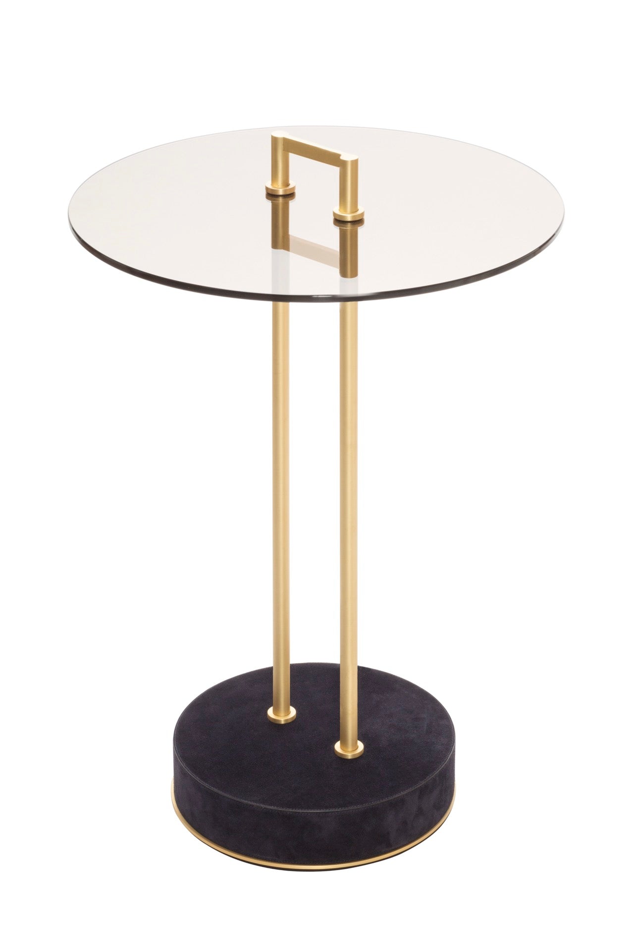 Giobagnara Urbino | Occasional Table: Metal structure with leather-covered base and glass top in transparent or dark bronze | Furniture / Side Tables + Bar Tables | 2Jour Concierge, your luxury lifestyle shop | contemporary interiors, modern elegance, Italian craftsmanship, sculptural furniture