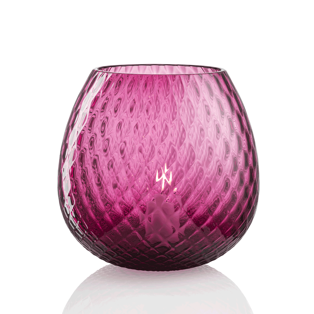 NasonMoretti Macramè candle holders – XL & XXL | Statement pieces handcrafted in Murano glass with refined "balloton" texture | Available in a bold color palette including amber, grey, brown, ruby red, soraya green, and violet | These oversized candle holders bring a sculptural elegance and vibrant glow to any space | Design by NasonMoretti | Home decor & candle holders | 2Jour Concierge, your luxury lifestyle shop