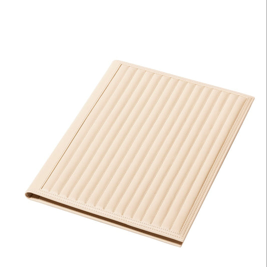 Rivière Lines Notepad Holder | Leather notepad holder featuring a padded quilted lines pattern with a side pencil holder and pen | Includes a notepad made of 70 ivory paper sheets | Available in small (A6), medium (A5), and large (A4) sizes | Office Accessories | 2Jour Concierge, your luxury lifestyle shop