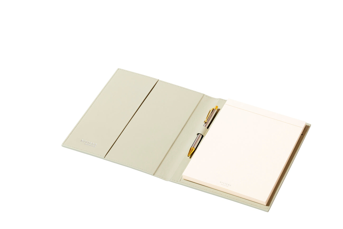 Rivière Diamonds Notepad Holder | Leather notepad holder featuring a padded quilted diamonds pattern with a side pencil holder and pen | Includes a notepad made of 70 ivory paper sheets | Available in small (A6), medium (A5), and large (A4) sizes | Office Accessories | 2Jour Concierge, your luxury lifestyle shop