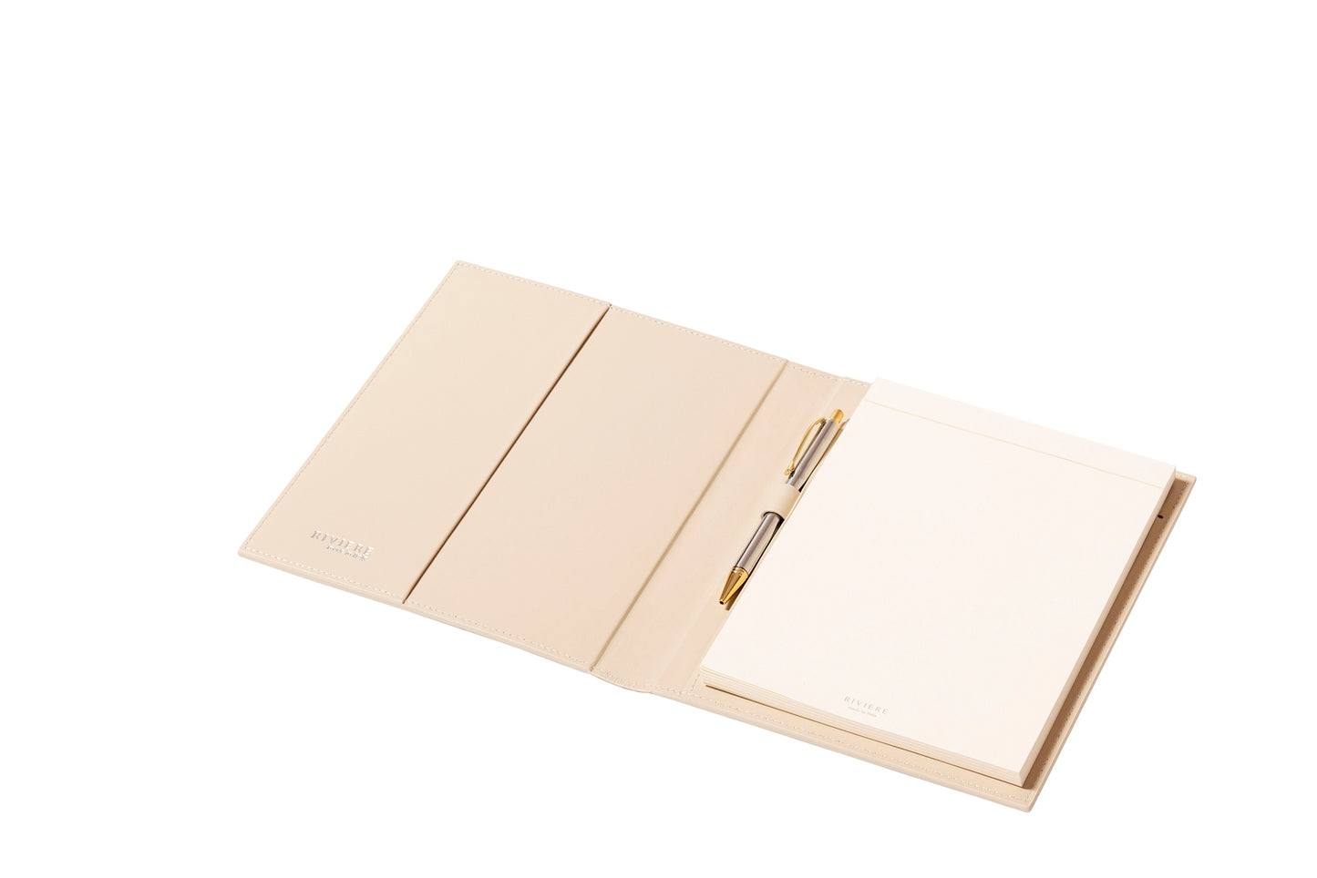 Rivière Lines Notepad Holder | Leather notepad holder featuring a padded quilted lines pattern with a side pencil holder and pen | Includes a notepad made of 70 ivory paper sheets | Available in small (A6), medium (A5), and large (A4) sizes | Office Accessories | 2Jour Concierge, your luxury lifestyle shop