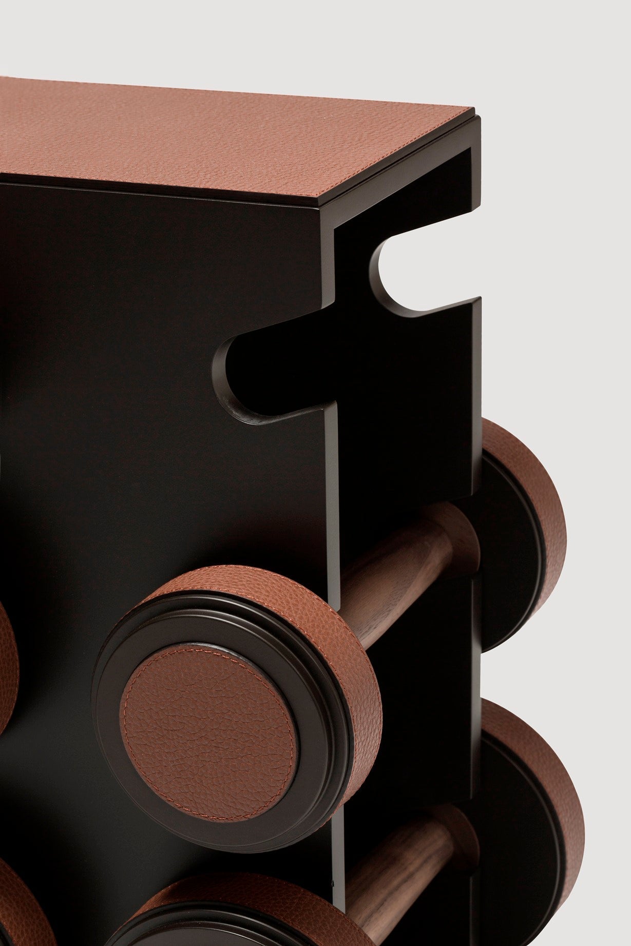 Magnus Gym Weights Set by Giobagnara | Metal structure available in chrome, bronze, or brass metal finish, provided with leather inserts and walnut wood grip. | Fitness Equipment and Accessories | 2Jour Concierge, your luxury lifestyle shop