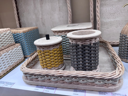 Courbet Leather & Rattan Travertine Marble Square Tissue Holder