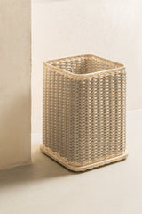 Albi Leather & Rattan Travertine Bin