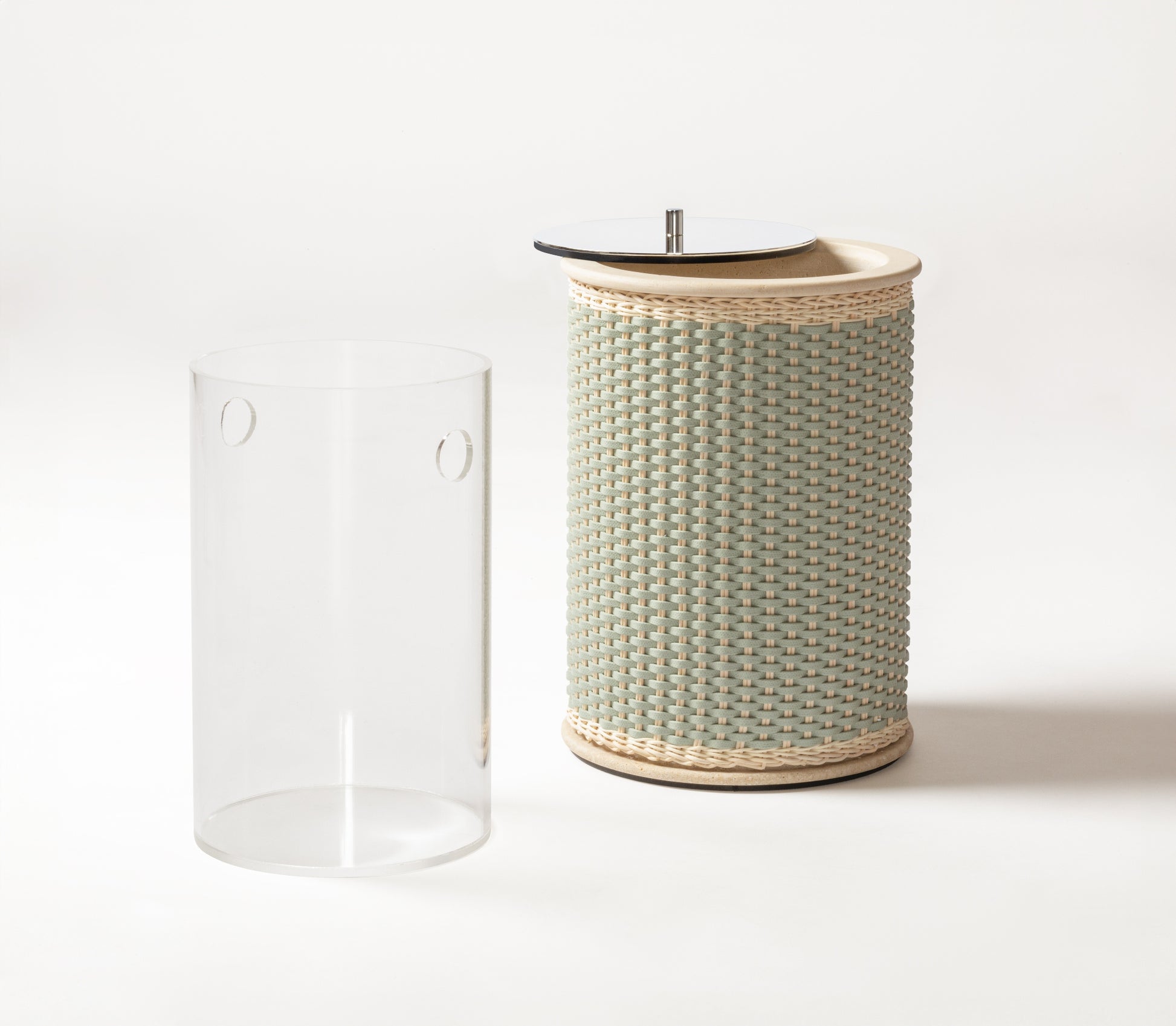 Pigment France Courbet Leather & Rattan Travertine Marble Bin | Luxurious Bath Accessories | Crafted with High-Quality Materials | Explore a Range of Luxury Home Goods at 2Jour Concierge, #1 luxury high-end gift & lifestyle shop