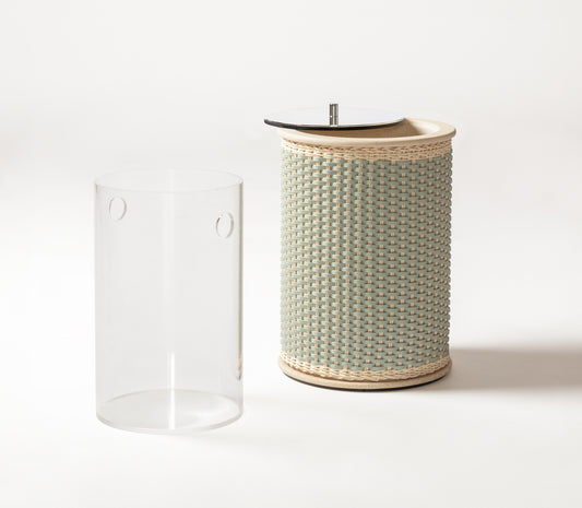 Pigment France Courbet Leather & Rattan Travertine Marble Bin | Luxurious Bath Accessories | Crafted with High-Quality Materials | Explore a Range of Luxury Home Goods at 2Jour Concierge, #1 luxury high-end gift & lifestyle shop