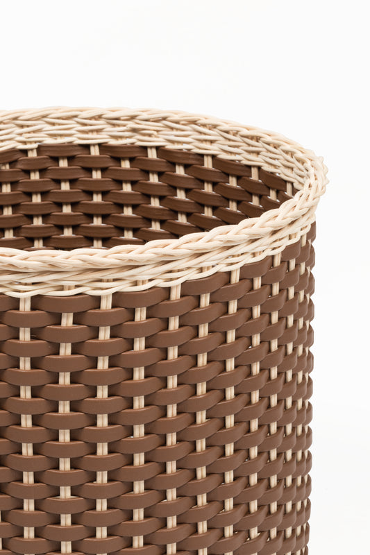 Pigment France Monet Leather & Rattan Storage Basket | Handwoven rattan and leather basket with natural finish and open structure | Storage / Storage Baskets & Boxes | 2Jour Concierge, your luxury lifestyle shop | luxury interiors, hospitality décor, elegant living, designer home accessories, refined lifestyle, boutique hotels, yacht décor, office décor