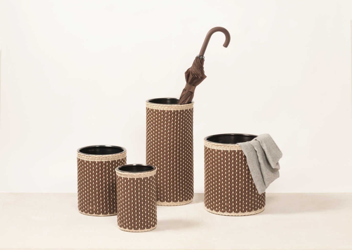 Pigment France Cézanne Leather & Rattan Bin | Woven leather and rattan structure | Metal container inside | Explore Luxury Home Accessories at 2Jour Concierge, #1 luxury high-end gift & lifestyle shop