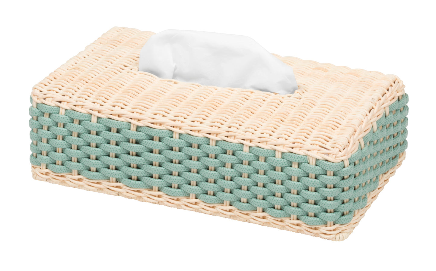 Pigment France Antibes Rectangular Leather & Rattan Tissue Holder | Tissue Holder: fine woven leather and rattan structure in a sleek rectangular silhouette for elegant bedside or bathroom tissue display | Home Decor / Bathroom Accessories | 2Jour Concierge, your luxury lifestyle shop