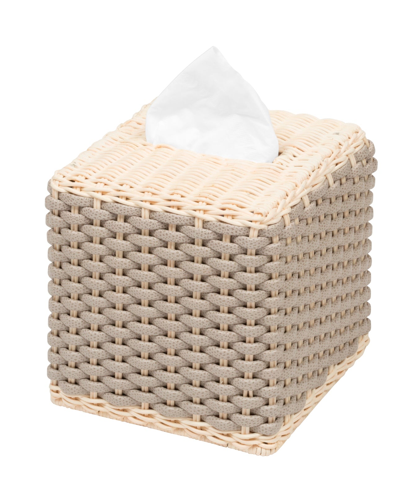 Pigment France Antibes Square Leather & Rattan Tissue Holder | Tissue Holder: fine woven leather and rattan structure in a chic square form for refined tissue presentation anywhere in the home | Home Decor / Bathroom Accessories | 2Jour Concierge, your luxury lifestyle shop