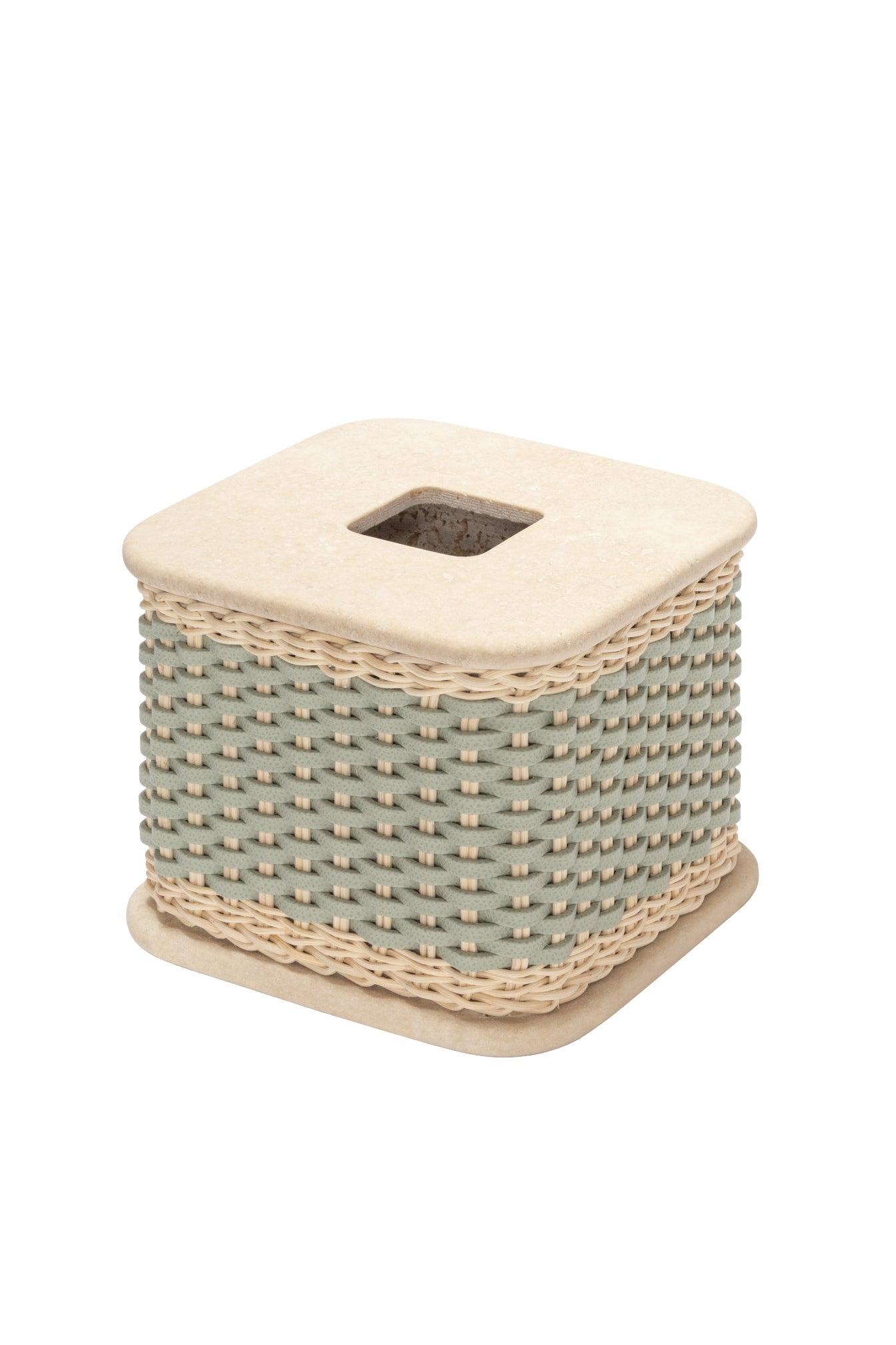 Pigment France Courbet Leather & Rattan Travertine Marble Square Tissue Holder | Luxurious Bath Accessories | Crafted with High-Quality Materials | Explore a Range of Luxury Home Goods at 2Jour Concierge, #1 luxury high-end gift & lifestyle shop