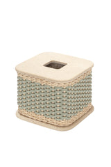 Courbet Leather & Rattan Travertine Marble Square Tissue Holder