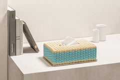 Amiens Leather & Rattan Tissue Holder With Metal Frame Rectangular