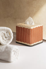 Amiens Leather & Rattan Tissue Holder With Metal Frame Square