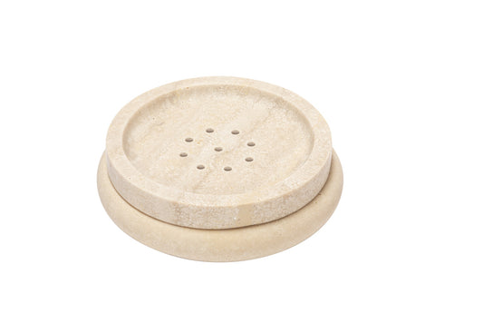 Pigment France Courbet Leather & Rattan Travertine Marble Soap Bowl | Luxurious Bath Accessories | Crafted with High-Quality Materials | Explore a Range of Luxury Home Goods at 2Jour Concierge, #1 luxury high-end gift & lifestyle shop
