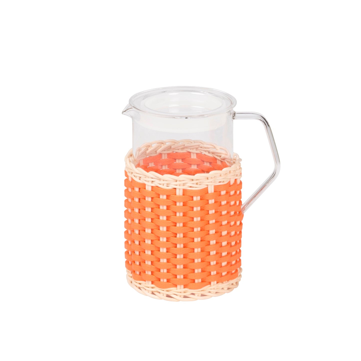 Pigment France Marseille Leather & Rattan Glass Pitcher | Transparent borosilicate glass partially dressed in woven leather and rattan | Features a glass lid with silicone ring and heat-resistant glass body | Suitable for both hot and cold drinks | Home Decor and Serveware | 2Jour Concierge, your luxury lifestyle shop