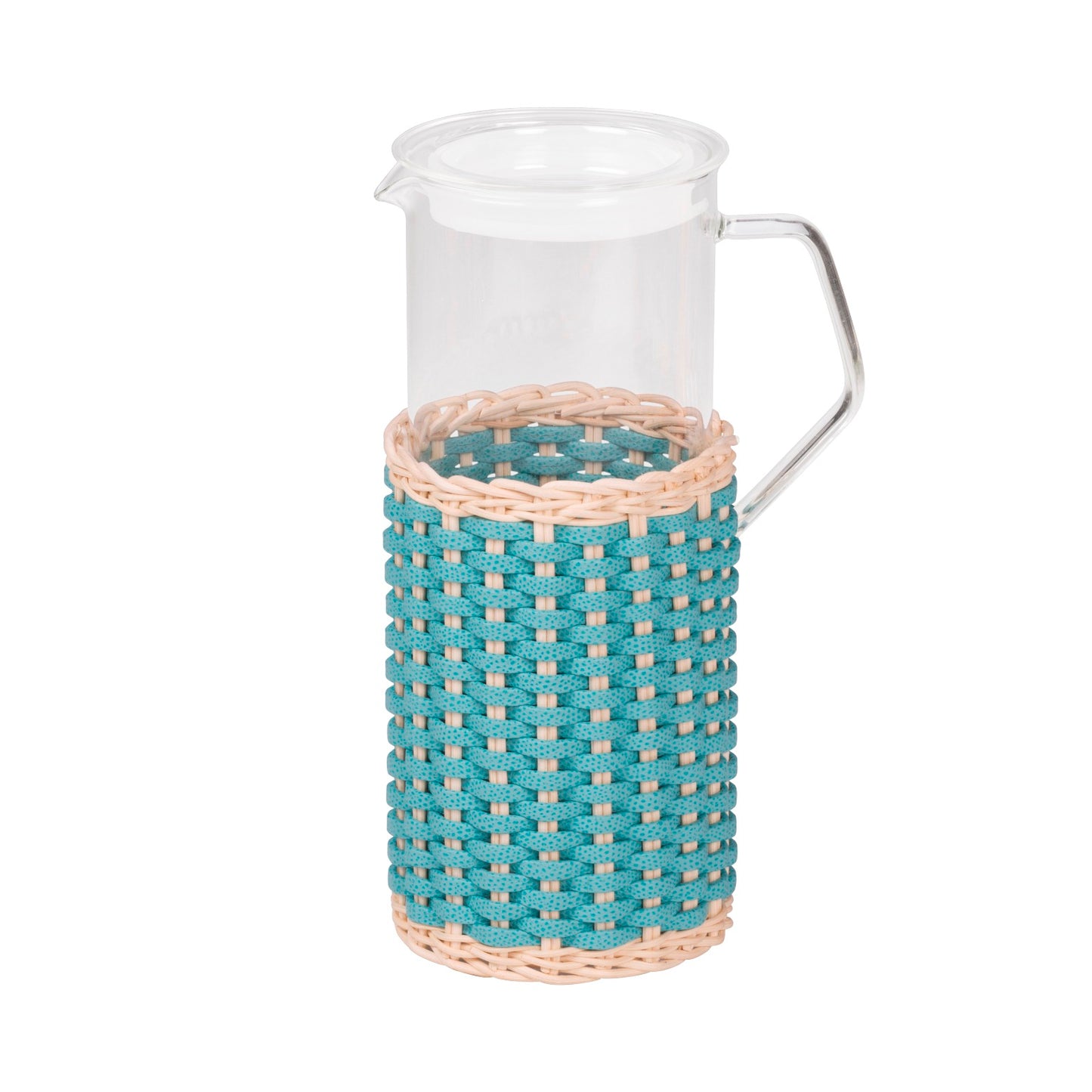 Marseille Leather & Rattan Glass Pitcher: Borosilicate Glass, Glass Lid, 1.2 lt