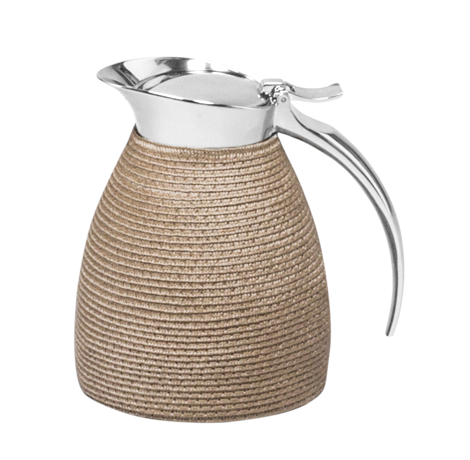 Pigment France Amboise Carafe | Insulated stainless steel carafe partially covered in TechStraw with chrome-plated finish | Two-chamber structure maintains liquid temperature | Features a specially developed hinged lid for precise, one-hand operation | Home Decor and Serveware | 2Jour Concierge, your luxury lifestyle shop