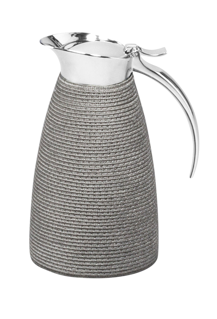 Pigment France Amboise Carafe | Insulated stainless steel carafe partially covered in TechStraw with chrome-plated finish | Two-chamber structure maintains liquid temperature | Features a specially developed hinged lid for precise, one-hand operation | Home Decor and Serveware | 2Jour Concierge, your luxury lifestyle shop