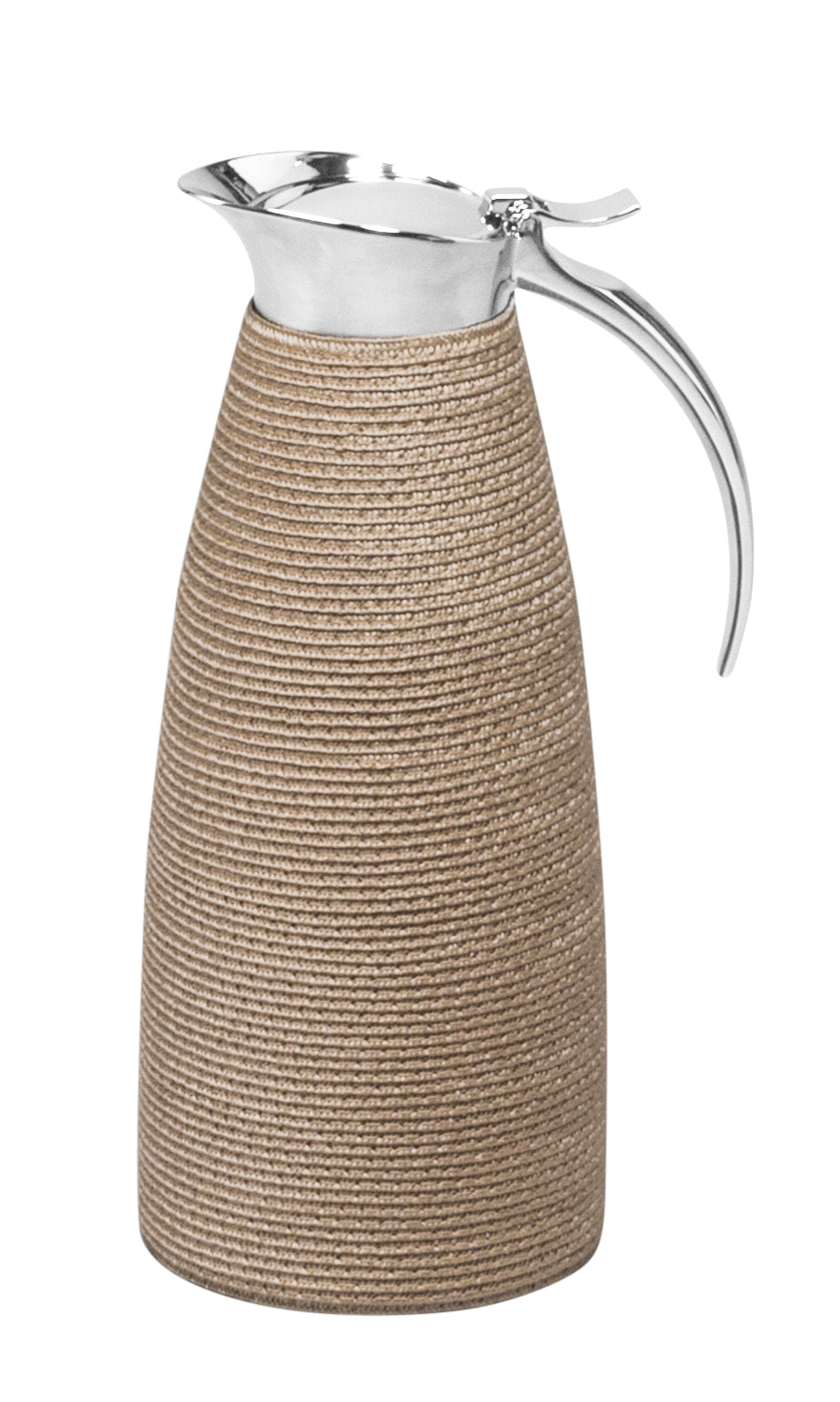 Pigment France Amboise Carafe | Insulated stainless steel carafe partially covered in TechStraw with chrome-plated finish | Two-chamber structure maintains liquid temperature | Features a specially developed hinged lid for precise, one-hand operation | Home Decor and Serveware | 2Jour Concierge, your luxury lifestyle shop