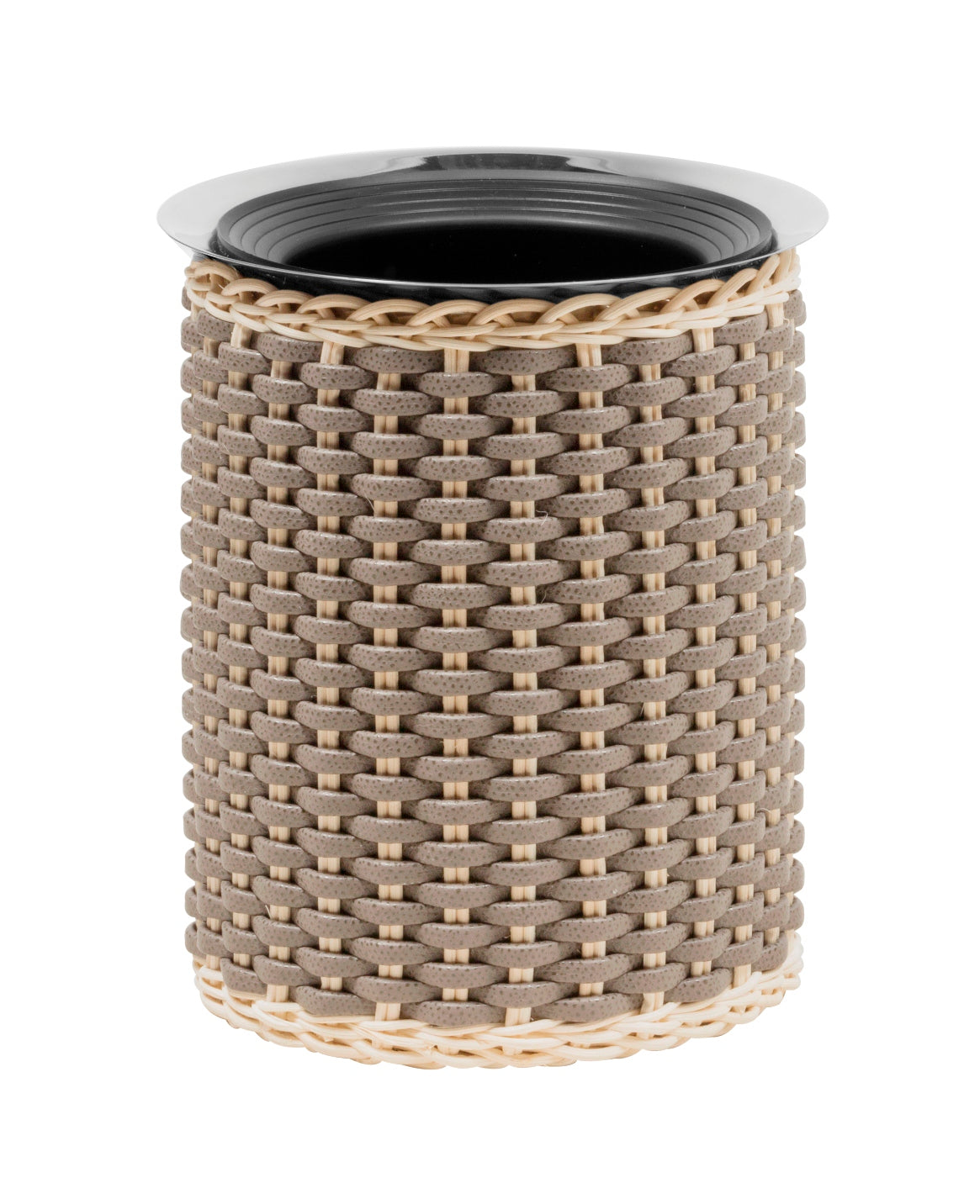 Guimet Leather & Rattan Bottle Cooler by Pigment France | Insulated stainless steel structure covered in woven leather and rattan | Non-slip waterproof rubber base | Removable stainless steel inner container for easy cleaning | Includes 4 reusable ice packs | Home Decor and Serveware | 2Jour Concierge, your luxury lifestyle shop