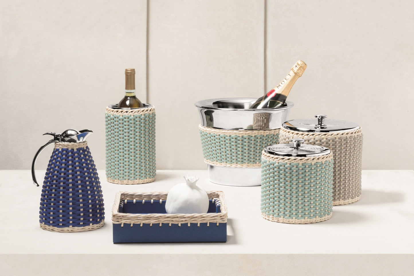 Giverny Tray by Pigment France | Leather-bound wooden structure enriched with a woven fine willow frame | Home Decor and Serveware | 2Jour Concierge, your luxury lifestyle shop
