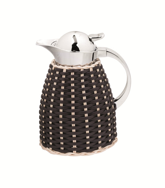 Chantilly Leather & Rattan Carafe by Pigment France | Insulated stainless steel carafe partially covered in woven leather and rattan with chrome-plated finish. Two-chamber stainless steel structure | Tableware and Drinkware | 2Jour Concierge, your luxury lifestyle shop