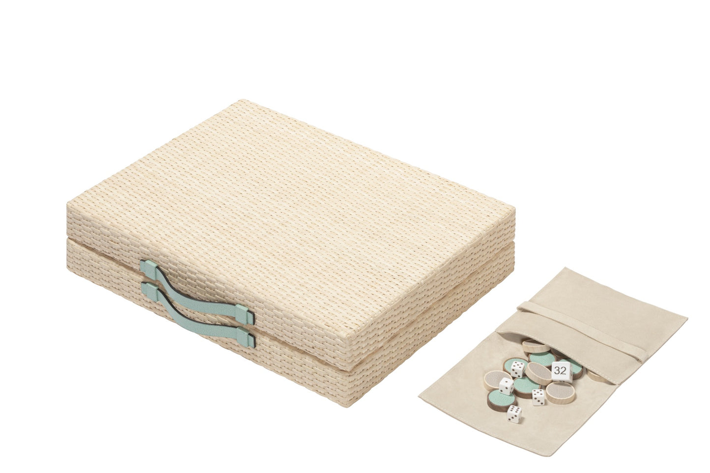 Pigment France Monte-Carlo Backgammon Case | Luxury backgammon set in woven rattan with leather details and inlaid playing surface | Games / Backgammon Sets | 2Jour Concierge, your luxury lifestyle shop | luxury interiors, hospitality décor, refined lifestyle, designer home accessories, boutique hotels, yacht décor, executive interiors, elegant living