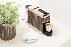 Essenza Nespresso Coffee Machine with Removable Woven Leather and Rattan Cover