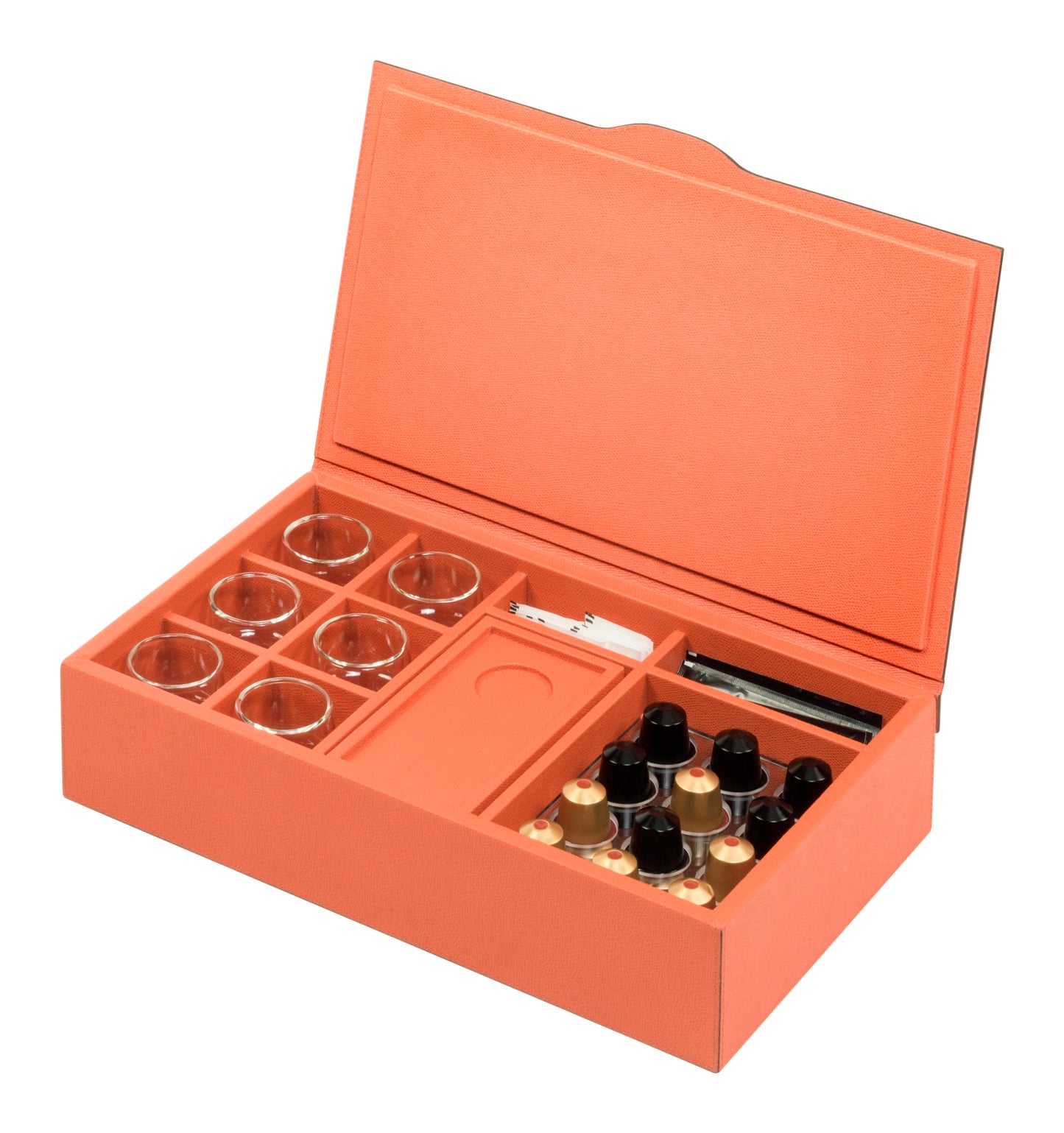 Saint-Germain Leather-Covered Wood Coffee Organizer For Nespresso Classic Capsules Diamonds (Sieger Lines Cup)