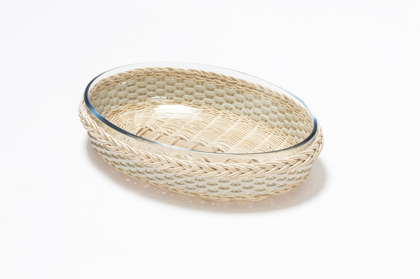 Lorraine Leather & Rattan Oval Glass Baking Tray M