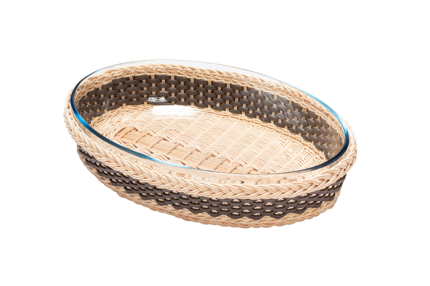 Lorraine Leather & Rattan Oval Glass Baking Tray L