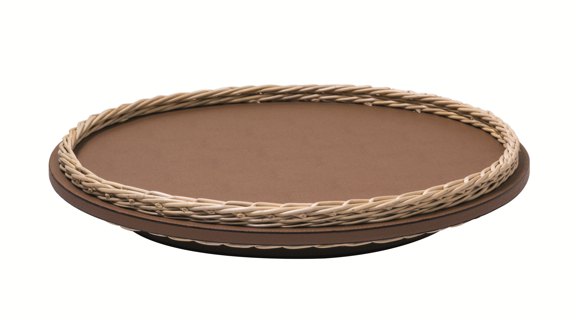 Pigment France Orsay Lazy Susan | Rotating round tray with a leather-covered wood structure and woven willow frame | Stylish and functional design | Home Decor and Serveware | 2Jour Concierge, your luxury lifestyle shop