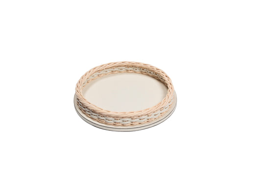 Pigment France Orsay Round Leather & Rattan Tray | Luxury Home Accessories, Elegant Serving Trays & Gift Items | 2Jour Concierge, #1 luxury high-end gift & lifestyle shop