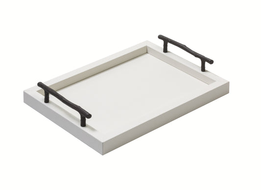 Chaumont Leather-Covered Wood Tray with Bronze Handles, Rectangular