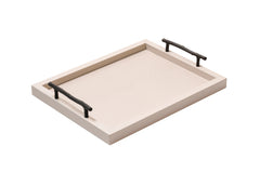 Chaumont Textured Leather-Covered Wood Tray with Bronze Handles Rectangular Medium