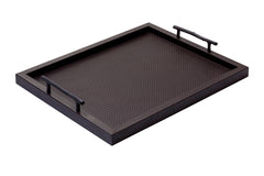 Chaumont Textured Leather-Covered Wood Tray with Bronze Handles Rectangular Large